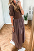 Modern Short Sleeve Knit Patchwork Pleated Maxi Dress