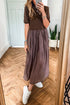 Modern Short Sleeve Knit Patchwork Pleated Maxi Dress