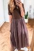 Modern Short Sleeve Knit Patchwork Pleated Maxi Dress