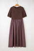 Modern Short Sleeve Knit Patchwork Pleated Maxi Dress