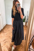 Modern Short Sleeve Knit Patchwork Pleated Maxi Dress