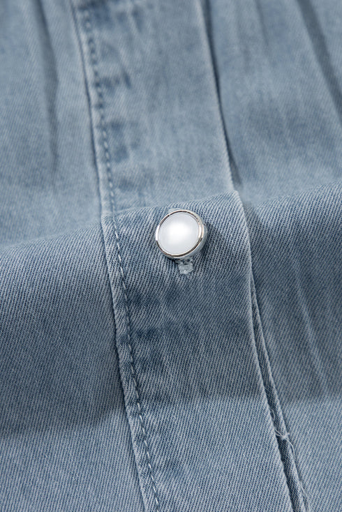 Modern Solid Chambray Denim Turn Down Collar Shirt