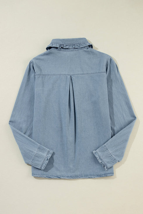 Modern Solid Chambray Denim Turn Down Collar Shirt