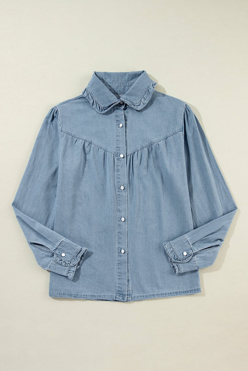 Modern Solid Chambray Denim Turn Down Collar Shirt