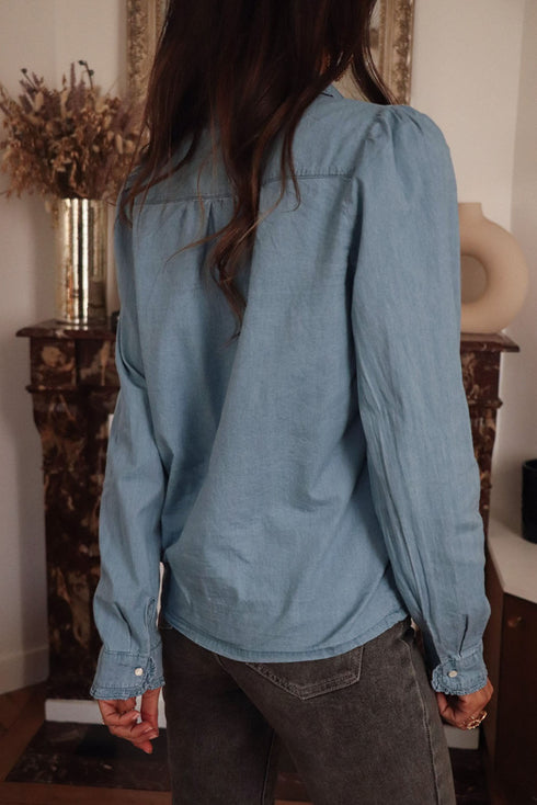 Modern Solid Chambray Denim Turn Down Collar Shirt