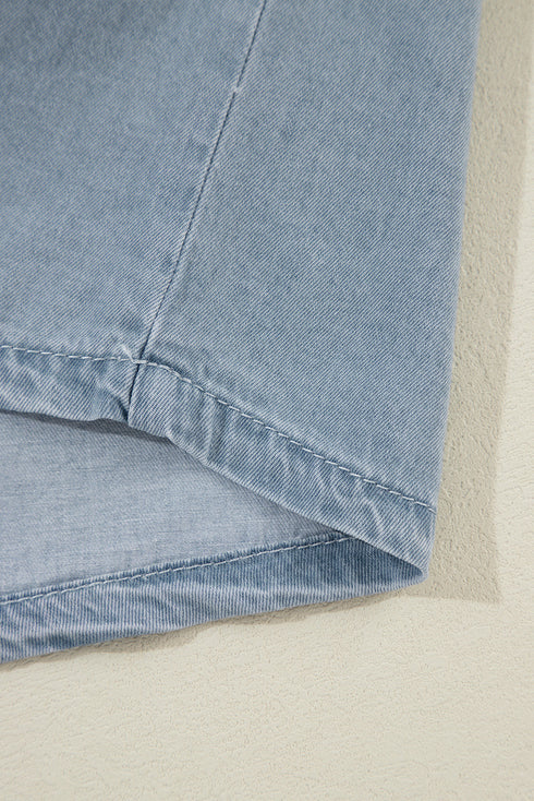 Modern Solid Chambray Denim Turn Down Collar Shirt