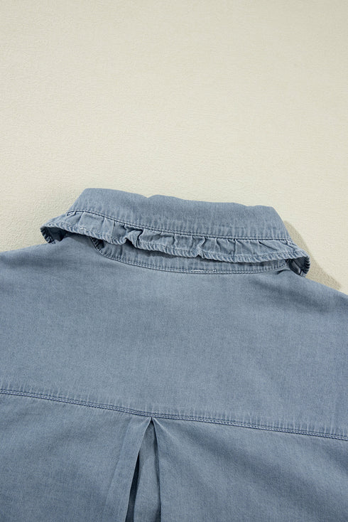 Modern Solid Chambray Denim Turn Down Collar Shirt