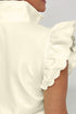 Modern Solid Collared Zip Front Ruffle Sleeve Blouse