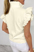 Modern Solid Collared Zip Front Ruffle Sleeve Blouse