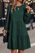 Modern Solid Corduroy Lantern Sleeve Tiered Mini Dress