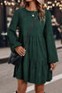 Modern Solid Corduroy Lantern Sleeve Tiered Mini Dress
