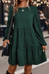 Modern Solid Corduroy Lantern Sleeve Tiered Mini Dress