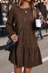 Modern Solid Corduroy Lantern Sleeve Tiered Mini Dress