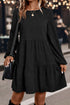 Modern Solid Corduroy Lantern Sleeve Tiered Mini Dress