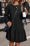 Modern Solid Corduroy Lantern Sleeve Tiered Mini Dress