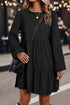 Modern Solid Corduroy Lantern Sleeve Tiered Mini Dress