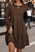 Modern Solid Corduroy Lantern Sleeve Tiered Mini Dress