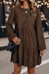 Modern Solid Corduroy Lantern Sleeve Tiered Mini Dress
