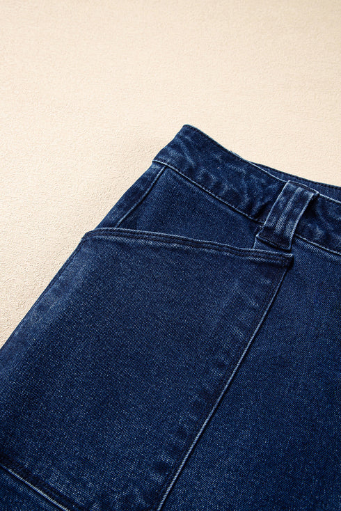 Modern Solid Denim Mid Rise Straight Leg Jeans