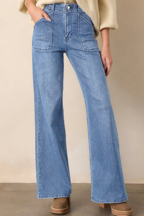 Modern Solid Denim Mid Rise Straight Leg Jeans