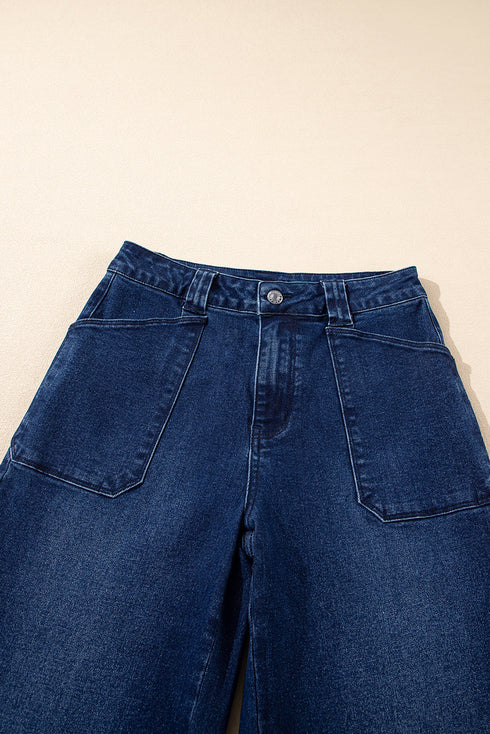 Modern Solid Denim Mid Rise Straight Leg Jeans