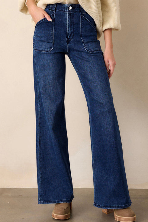 Modern Solid Denim Mid Rise Straight Leg Jeans