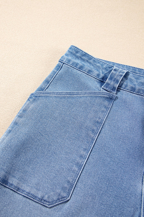 Modern Solid Denim Mid Rise Straight Leg Jeans