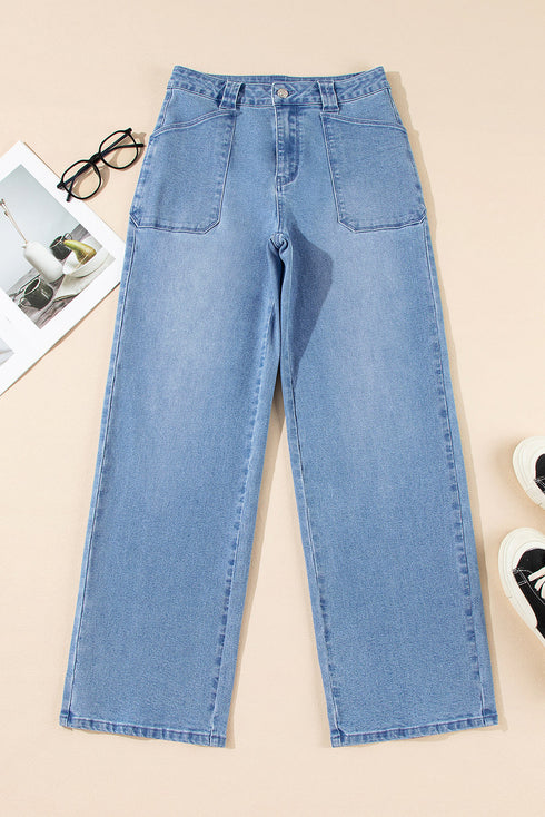Modern Solid Denim Mid Rise Straight Leg Jeans