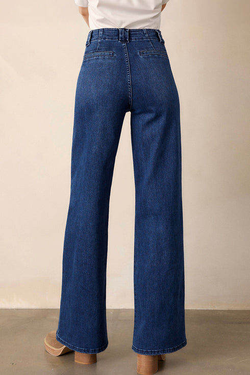 Modern Solid Denim Mid Rise Straight Leg Jeans