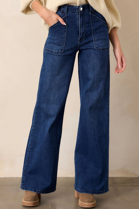 Modern Solid Denim Mid Rise Straight Leg Jeans