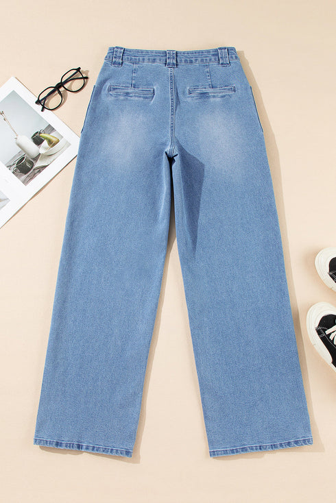 Modern Solid Denim Mid Rise Straight Leg Jeans