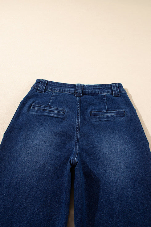 Modern Solid Denim Mid Rise Straight Leg Jeans