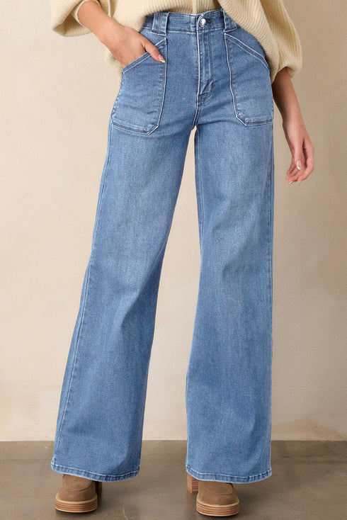Modern Solid Denim Mid Rise Straight Leg Jeans