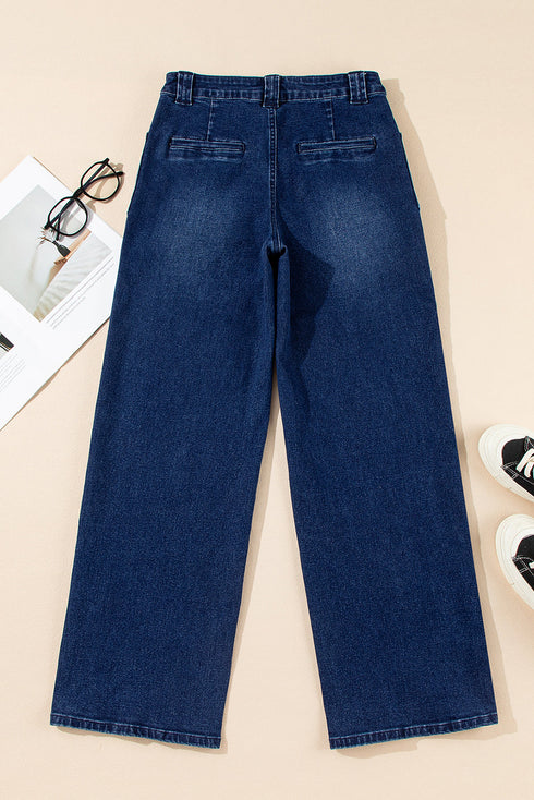 Modern Solid Denim Mid Rise Straight Leg Jeans