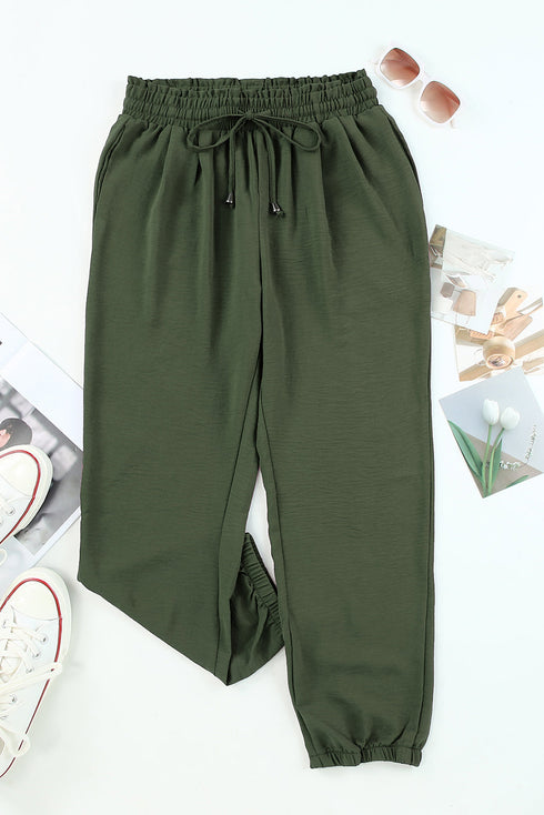 Modern Solid Drawstring Smocked Waist Lounge Joggers