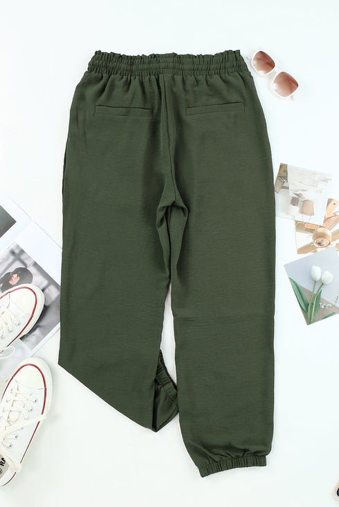 Modern Solid Drawstring Smocked Waist Lounge Joggers