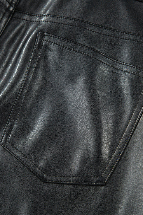 Modern Solid Faux Leather Side Slit Maxi Skirt