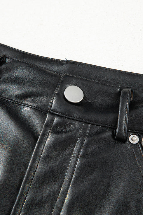 Modern Solid Faux Leather Side Slit Maxi Skirt
