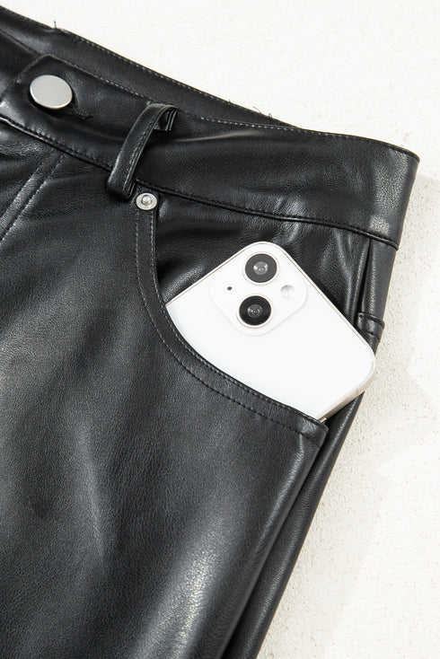 Modern Solid Faux Leather Side Slit Maxi Skirt