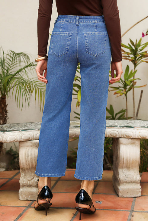Modern Solid High Waist Straight Leg Denim Jeans