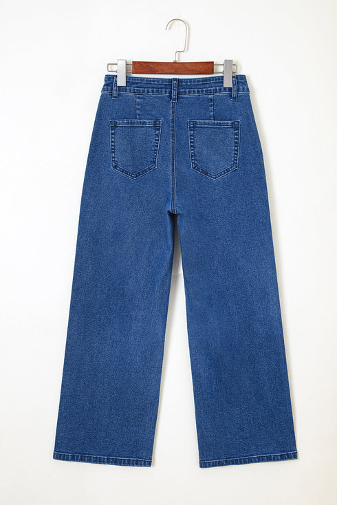 Modern Solid High Waist Straight Leg Denim Jeans