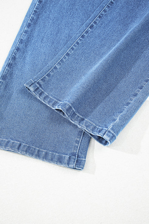 Modern Solid High Waist Straight Leg Denim Jeans