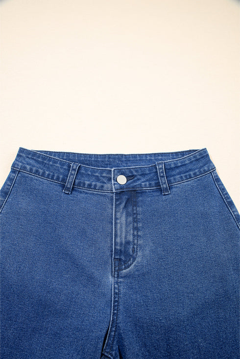 Modern Solid High Waist Straight Leg Denim Jeans