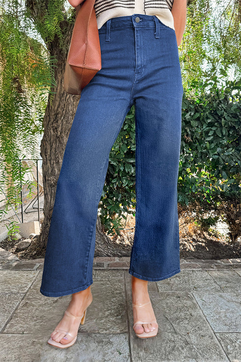 Modern Solid High Waist Straight Leg Denim Jeans