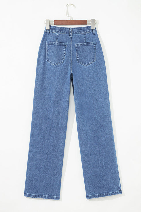 Modern Solid High Waist Straight Leg Denim Jeans