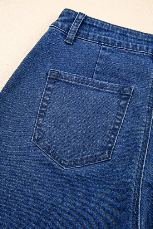 Modern Solid High Waist Straight Leg Denim Jeans