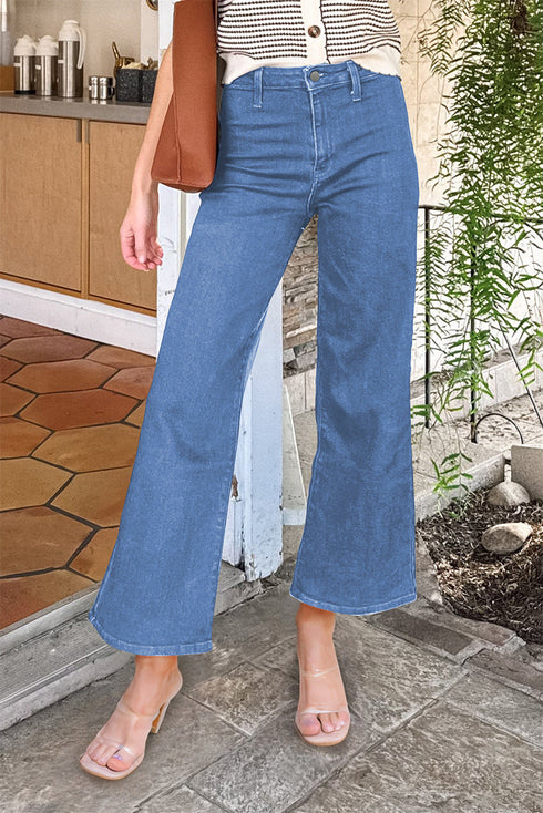 Modern Solid High Waist Straight Leg Denim Jeans