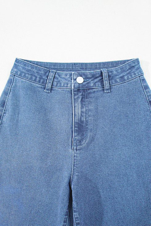 Modern Solid High Waist Straight Leg Denim Jeans