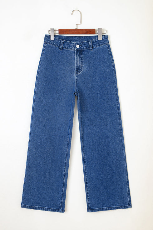 Modern Solid High Waist Straight Leg Denim Jeans