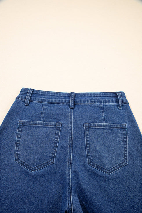 Modern Solid High Waist Straight Leg Denim Jeans